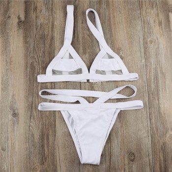 New Sexy Mesh Bikini Set Swimwear Women Solid Swimsuit Brazilian Bikinis Summer Beach Bathing Suit Bandage Biquini